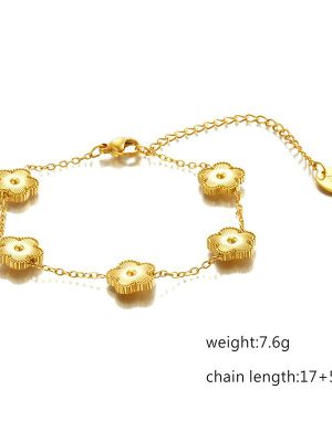 Non-Fading Stainless Steel Gold Parthenocissus Grass Fritillary Bracelet Female Plaid Simple and Light Luxury Mori Style
