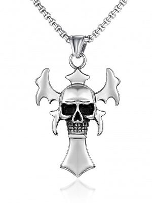 New Men's Cross Pendant Skull Necklace Stainless Steel Casting