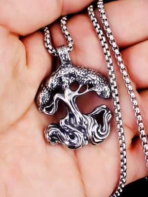 Nordic Mythology Vikings Guard Tree of Life Stainless Steel Pendant Men's Necklace Ornament Accessories