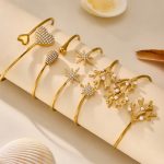 Stainless Steel Coral Shell Pearls Open-Ended Bracelet 18K Gold Plating All-Match Love Heart Eight-Pointed Stars 5A Zircon