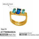 color: A779-Blue Color Cube Zircon Gold Ring / size: US 7