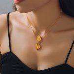 All-Matching Graceful Ornament Embossed XINGX Twelve Constellation Design round Plate Pendant Stainless Steel Necklace