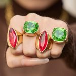 Light Luxury Stainless Steel Glass Stone Ring 18K Gold Color Protection Design All-Match Earrings
