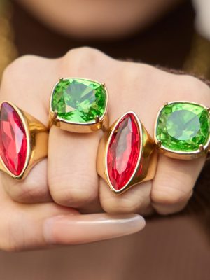 Light Luxury Stainless Steel Glass Stone Ring 18K Gold Color Protection Design All-Match Earrings