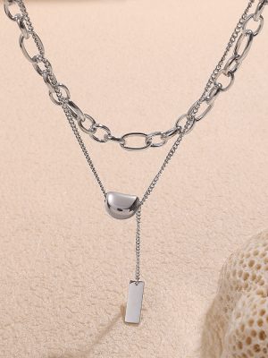 High-Grade Double-Layer Stainless Steel Necklace Women's Lucky Bean Twin Clavicle Chain Neck Chain Ornament