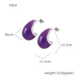 color: F854-Purple Resin Steel Color Stud Earrings