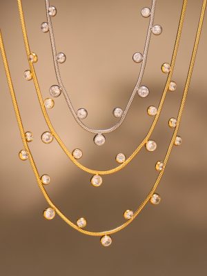 Stainless Steel round Diamond 5A Zircon Ornament Exquisite Super Flash Necklace Non-Fading Necklace Women