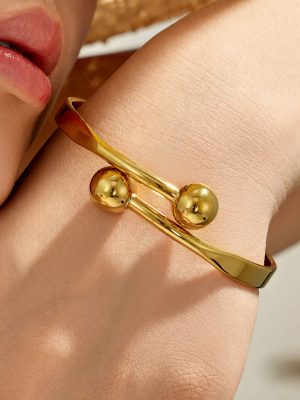 Double Ball Stainless Steel Bracelet Simple Elegant All-Match Female Accessories Opening Adjustable