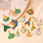 Marine Series Oil Dripping Stainless Steel Small Pendant Mermaid Dolphin Shell Octopus Pendant DIY Ornament Accessories