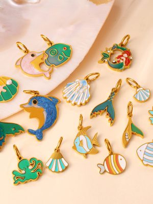 Marine Series Oil Dripping Stainless Steel Small Pendant Mermaid Dolphin Shell Octopus Pendant DIY Ornament Accessories