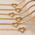 Peach Heart Buckle All-Match Bracelet Female Stud Chain Curb Necklace Stainless Steel Plated 18K Gold Item Necklace