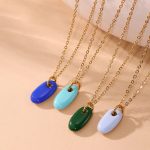 Weight Colored Glaze Oval Pendant Necklace Simple Stainless Steel 18K Gold New Color Retaining Jewelry