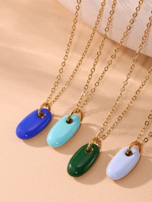 Weight Colored Glaze Oval Pendant Necklace Simple Stainless Steel 18K Gold New Color Retaining Jewelry