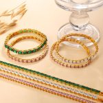 Retro Affordable Luxury Inlaid Color Square Zircon Full Zirconium Bracelet Stainless Steel Advanced Tennis Chain