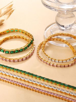 Retro Affordable Luxury Inlaid Color Square Zircon Full Zirconium Bracelet Stainless Steel Advanced Tennis Chain