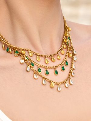 Tassel Necklace Inlaid Zircon Drop Shape Pendant Stainless Steel 18K Gold Plating Exquisite Female Clavicle Chain