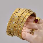 Stainless Steel Carved Roman Digital Buckle Bracelet PVD Gold Plated Inlaid Zircon Light Luxury Bracelet Ornament