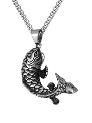 Stainless Steel Men's Koi Pendant Necklace with Three Colors Every Year Fishbone Good Luck Fashionmonger Personalized Ornament