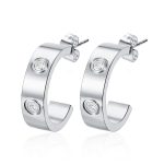 color: Size 2 C Shape Glued Stones Earrings Steel Color
