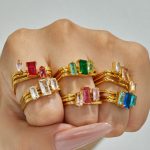 Multi-Layer Square Diamond Zircon Index Finger Ring Stainless Steel 316 Light Luxury Temperament All-Match Earrings Ring Set
