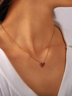French Love Heart Necklace Clavicle Chain Advanced Design Ornament Trendy Elegance Retro Red Necklace