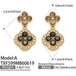 color: TXF599-A Style Black Gray Zircon Gold Earrings