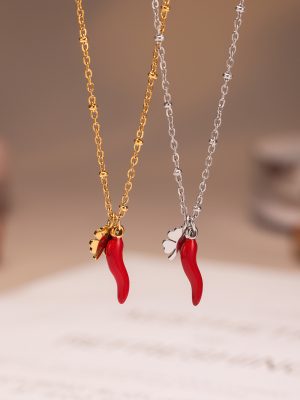 Weight Colored Glaze Pepper Four-Leaf Flower DIY Multi-Accessories Necklace Bracelet Stainless Steel Set