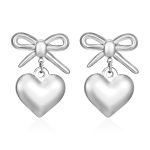color: Bow Hanging Heart Earrings Steel Color MS-448