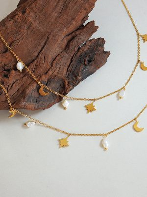 All-Match Star Moon Natural Freshwater Pearl Tassel Clavicle Necklace Women's Light Luxury Design