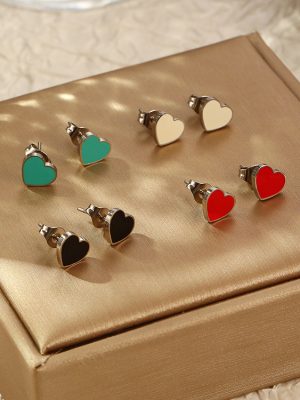 Color Candy Series Stainless Steel Love Heart Stud Earrings Mini and Simple Women's Ear Rings