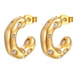 color: Gold C Shape White Rhinestone Earrings MS-059