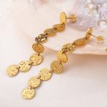 Versatile Geometric Texture Oval Earrings Long Tassel Stainless Steel 18K Gold Earrings