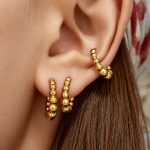 New 316L Stainless Steel round Beads Stitching Ear Clip Simple Wild Earrings Women