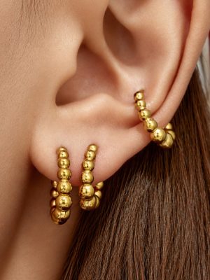 New 316L Stainless Steel round Beads Stitching Ear Clip Simple Wild Earrings Women