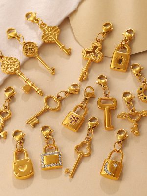 Retro Diamonds Key Series Lobster Buckle Pendant Stainless Steel 18K Gold Plating All-Match DIY Accessories