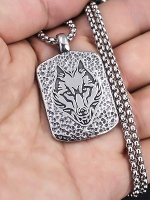 Punk Stainless Steel Viking Wolf Brand Pendant Personality Retro Trendy Men's and Women's Wolf Head Pendant Necklace
