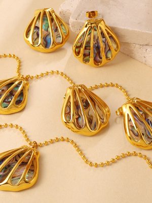 Advanced Ocean Series Beach Shell Pendant Earrings Necklace Stainless Steel Plated 18K Gold Accessories