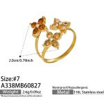 color: A338-Champagne Color Zircon Gold Open Ring / size: US 7