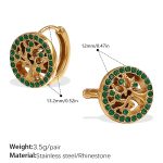 color: EH1102GNG Green Rhinestone Gold Hoop Earrings