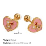 color: EH918PKG Pink Enamel Gold Stud Earrings