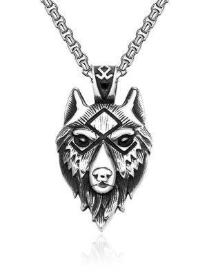 New-style ornament, Viking retro wolf-head necklace, stainless steel personalized ornament.