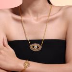 New Devil's Eye Micro Inlaid Zircon Bracelet Necklace Ear Stud Creative Design Stainless Steel Jewelry Set Decorations