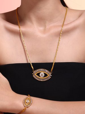 New Devil's Eye Micro Inlaid Zircon Bracelet Necklace Ear Stud Creative Design Stainless Steel Jewelry Set Decorations