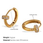color: EH1125WEG White Rhinestone Gold Hoop Earrings