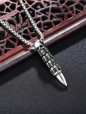 Exaggerated and Personalized Domineering Retro Hipster Bullet Skull Pendant Stainless Steel Male and Female Necklace