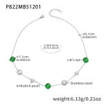 color: P822-Steel Color Green Cat's Eye Stone Necklace 40+5cm