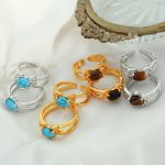 Artistic Retro Heart-Shaped Stainless Steel Open Ring Tigereye Turquoise Design