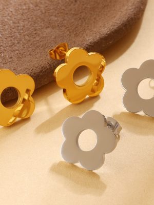 Fresh Sweet All-Matching Glossy Flower Stud Earrings Women's Stainless Steel Daily Earrings