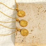 Creative December Lily round Plate Pendant Stainless Steel Necklace Simple Clavicle Chain for Men and Women New