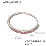 color: A748-Steel Color 5A Pink Zircon Open Ring / size: US 7